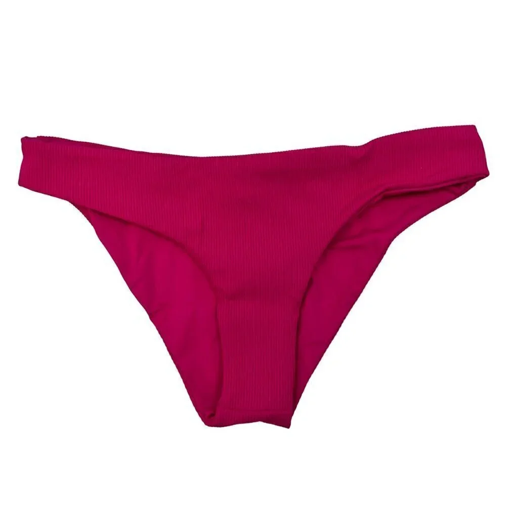 L*Space Women’s Sandy Bikini Bottom Classic Fuchsia Ribbed Sz XS New